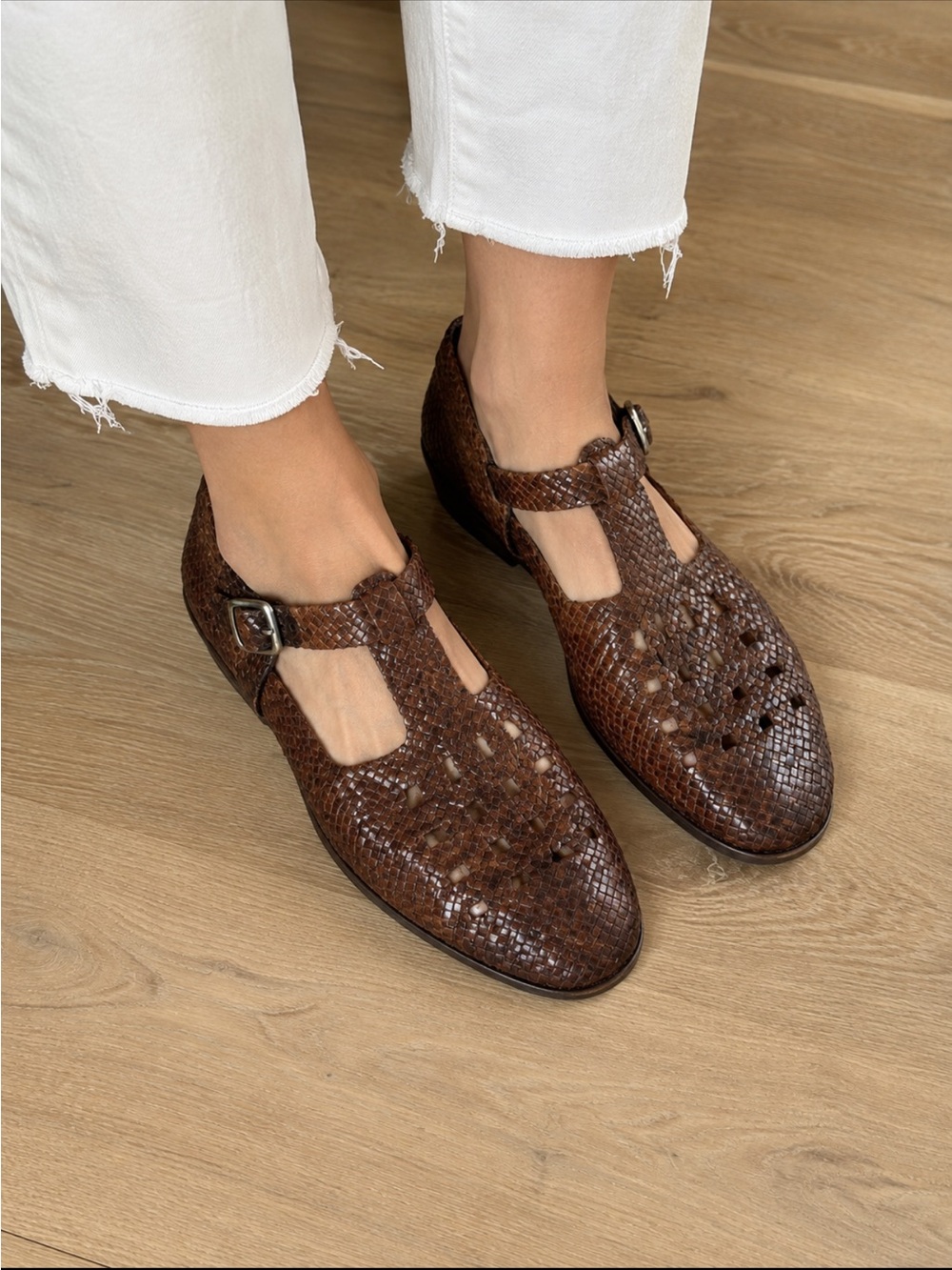 Amalfi Italy Woven Leather Mary Jane Shoes Brown Made in Italy Women’s 8.5 B